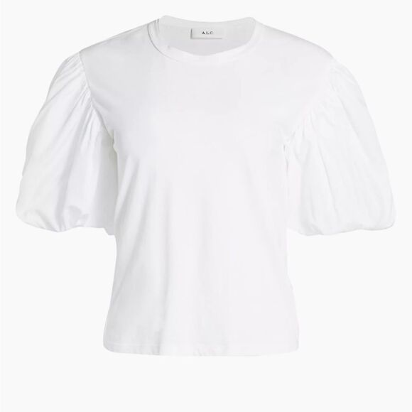 A.L.C. Cassandra Puff Ballon Short Sleeve Cotton White Relaxed Top M - Picture 9 of 16